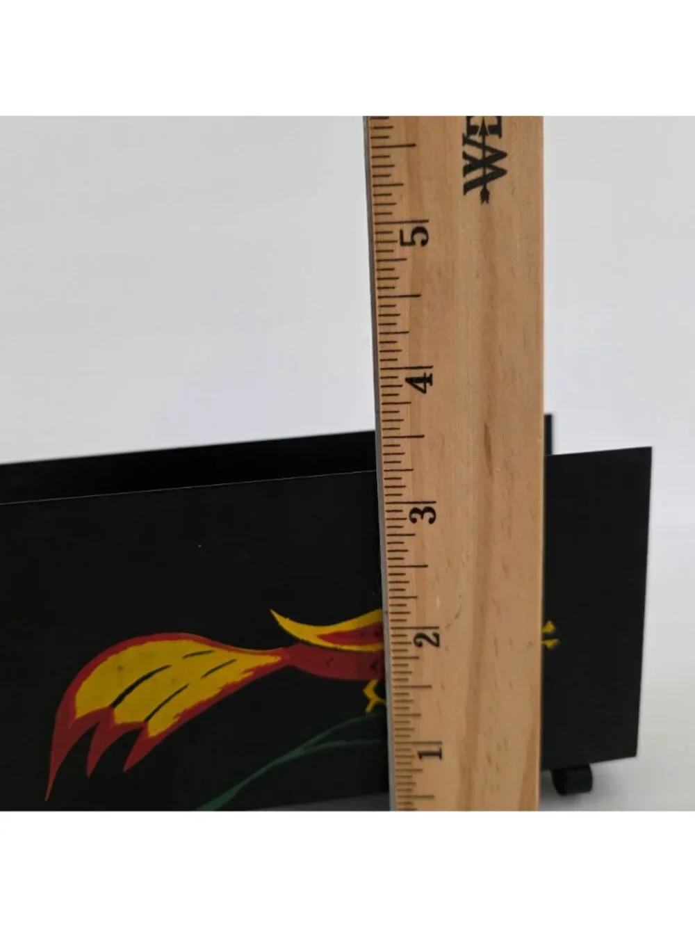 Hand-Painted Black Metal Letter Holder With Colorful Bird Design